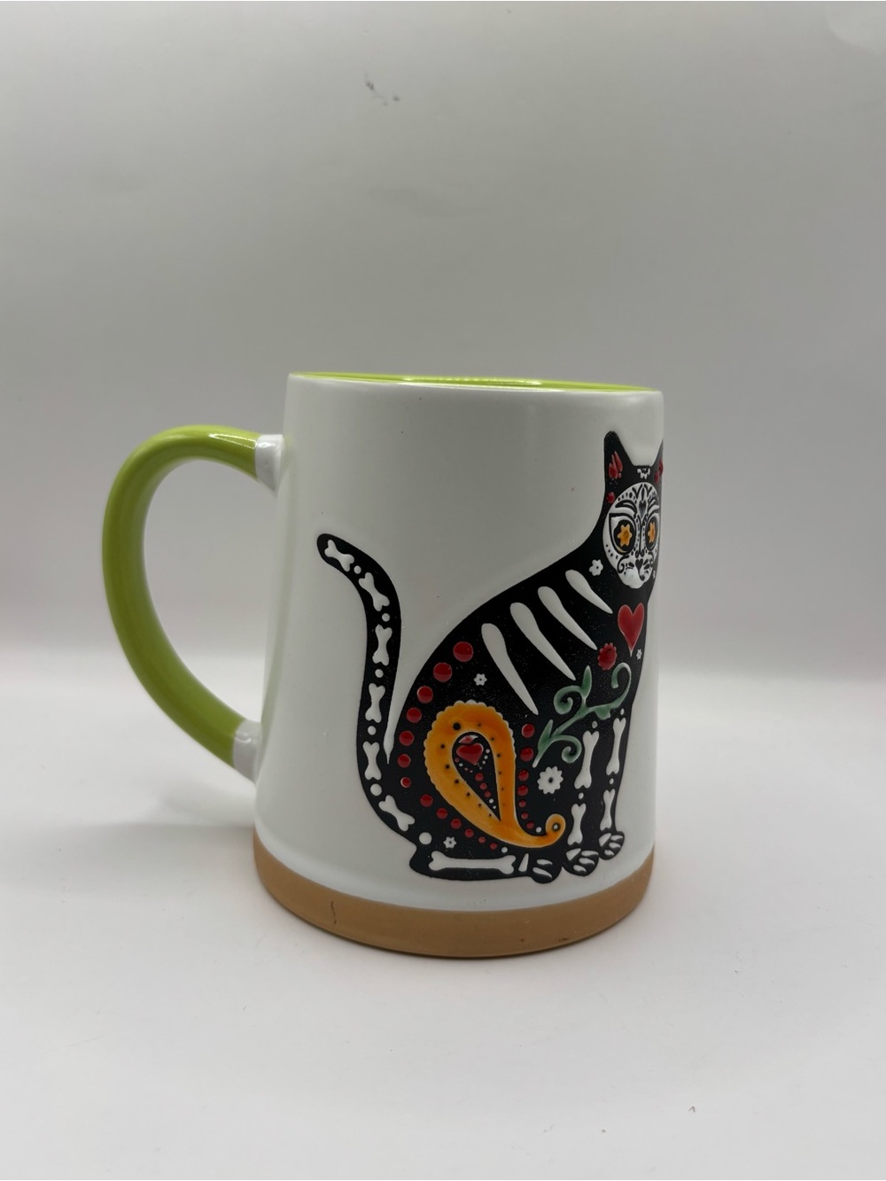 Day of the Dead Cat Ceramic Mug with Lime Handle